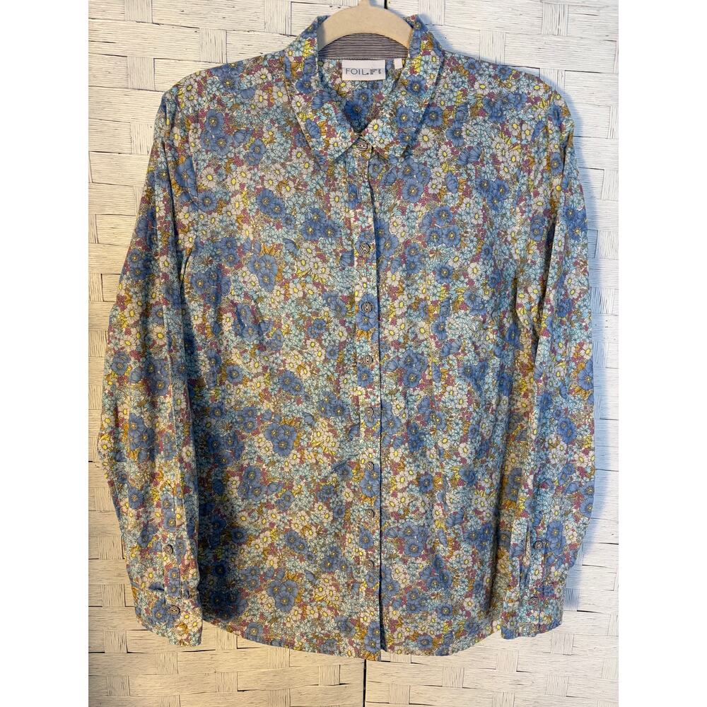 Folk women's blouse button up‎ 100% cotton floral whimsical colorful cottagecore